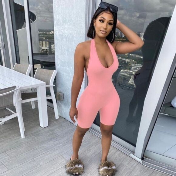 Stylish Pink Halter Romper - Picture 1 of 4